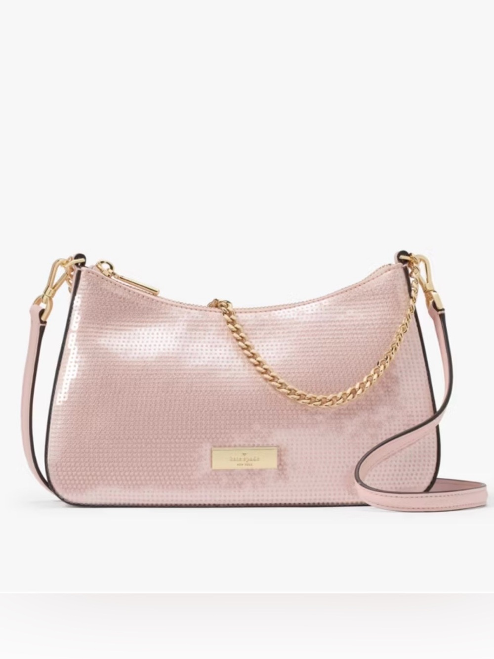 Kate Spade Madison Satin Sequin Convertible Crossbody in Rose Smoke-NWT